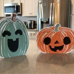 🎃 Festive Pumpkin Double Sided OOAK Decor Set, Orange and Green